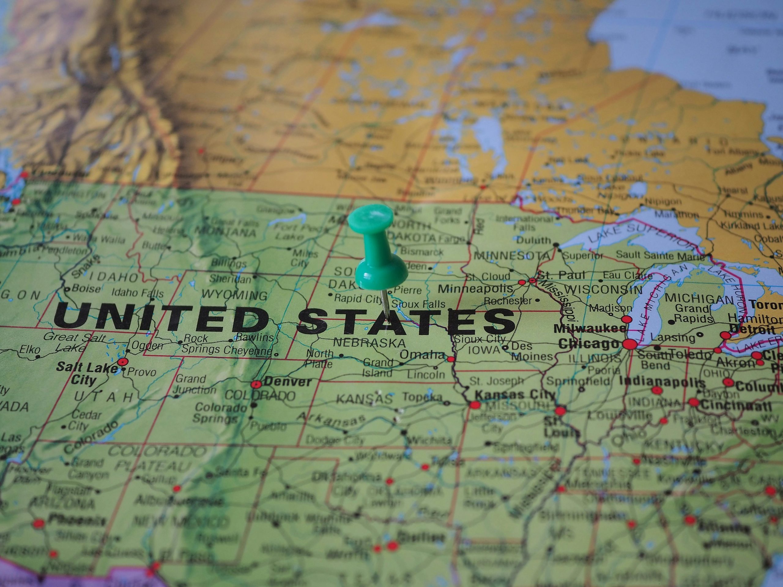 Map of the US which shows different states